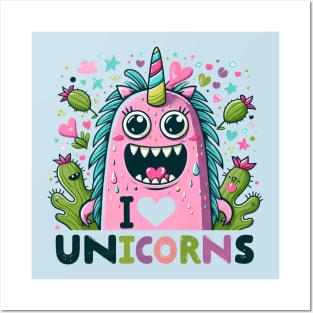 I Love Unicorns Cute Monster Aesthetic Posters and Art